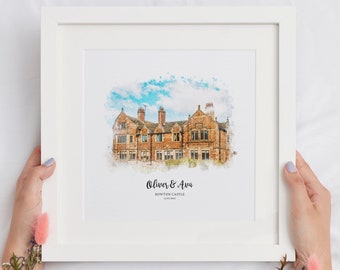 Watercolour Wedding Venue Sketch, Venue Illustration, Unique Couple Gifts, Personalised Anniversary Gift, Commission Art, Church Portrait