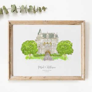 Impressão de local de casamento, presente de casamento, presente de 1º aniversário de casamento, esboço de local, pintura de foto, desenho personalizado, presente de casal
