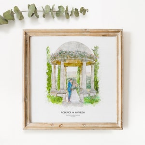 Print trouwlocatie, huwelijkscadeau, uniek jubileumcadeau, schilderij van foto, gepersonaliseerde tekening, cadeau stel, schilderij bruiloft