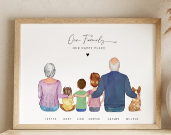 Personalized Gift for Grandma and Grandpa, Family Print, Baby Gift for Grandparents, Custom Portrait, Kids Present for Nana Grandmother, FP1