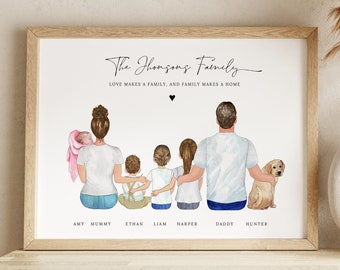 Custom Portrait Family Print, Personalized Gift for Family, Our Family Cartoon Digital Download, Children Gifts for Mom, Housewarming Gift