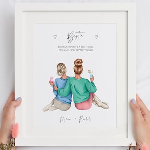 Impressão de amigo personalizada, ilustração de retrato de amigo, arte de parede personalizada, imagem de presente para melhor irmã, definição de citação de presente para melhor amigo