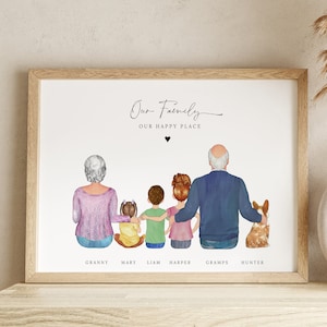 Personalized Gift for Grandma and Grandpa, Family Print, Baby Gift for Grandparents, Custom Portrait Poster, Kids Gifts for Nana Grandmother