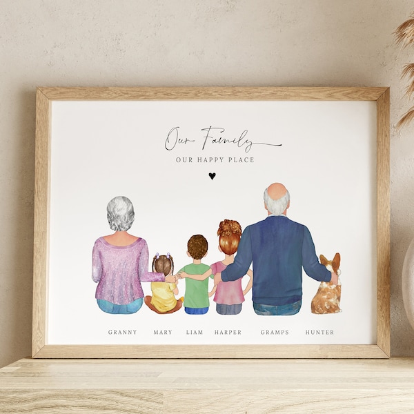 Personalized Gift for Grandma and Grandpa, Family Print, Baby Gift for Grandparents, Custom Portrait Poster, Kids Gifts for Nana Grandmother