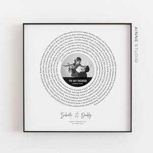 Regalo del día del padre, impresión de letras personalizadas, letras de canciones personalizadas para papá, impresión fotográfica en disco de vinilo, canción favorita, regalo para papá, regalo para abuelo