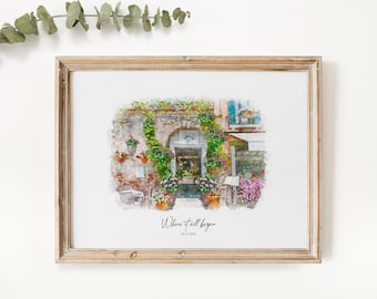 First Date Venue Watercolour Painting, Digital Illustration, Personalised Where We Met Sketch, Valentines Day Couple Gift, Birthday Present