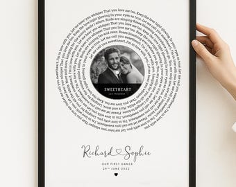 Custom  Song Lyrics Print,  Our Song Photo Personalised Print, Wedding Gift, Paper Anniversary, Music Wall Art, First Dance, Our Tune