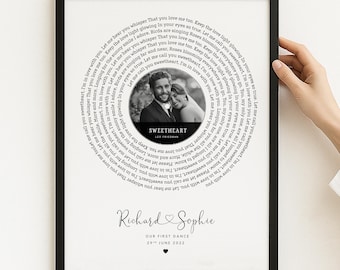 Digital Valentines Day Gift, Song Lyrics Print, Our 1st Dance, Wedding Anniversary Photo, Music Vynil Wall Art, CP1