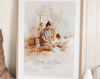 Father's day gifts, Custom Print, Anniversary Gift for Parents Dad Grandad, Portrait Watercolor, Gift for Him, Custom Dad Print, Father Gift