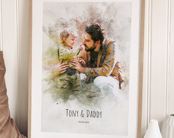 Fathers day gifts, Custom Portrait, Family Portrait, Portrait From Photo, Personalised Painting, First Father’s Day Gift, Gift for Dad