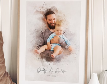 Father's day gifts, Custom Print, Birthday Gift for Dad Grandad, Painting from Photo, Portrait Watercolor, Gift for Him, Custom Dad Print