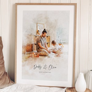 Regalos para el día del padre, impresión personalizada, regalo de aniversario para padres, papá, abuelo, retrato en acuarela, regalo para él, impresión personalizada para papá, regalo para padre