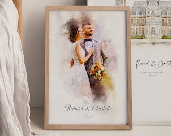 Watercolour Wedding Portrait, Painting from Photo, Wedding Illustration, Custom Wedding Print, Watercolour Couple Portrait, Anniversary Gift