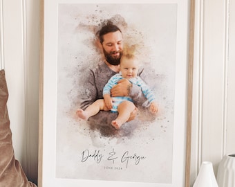 Fathers day gifts, Custom Portrait, Family Portrait, Portrait From Photo, Personalised Painting, First Father’s Day Gift, Gift for Dad