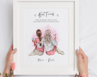 Beste Freundin Geburtstagsgeschenk, Seelenschwester Geschenk für Sie, personalisierte Wandkunst BFF Illustration, Freunde Bild, Bestie Zitat Porträt, DP
