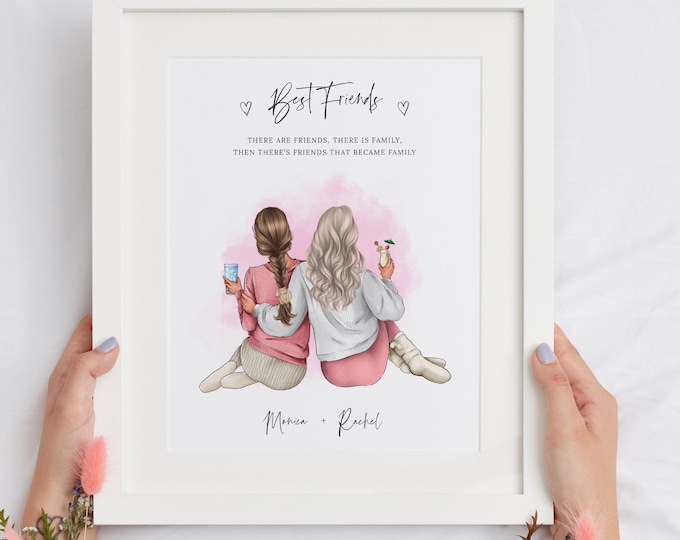 Best Friend Birthday Gift, Soul Sister Gift For Her, Personalised Wall Art BFF Illustration, Friends Picture, Bestie Quote Portrait, CP