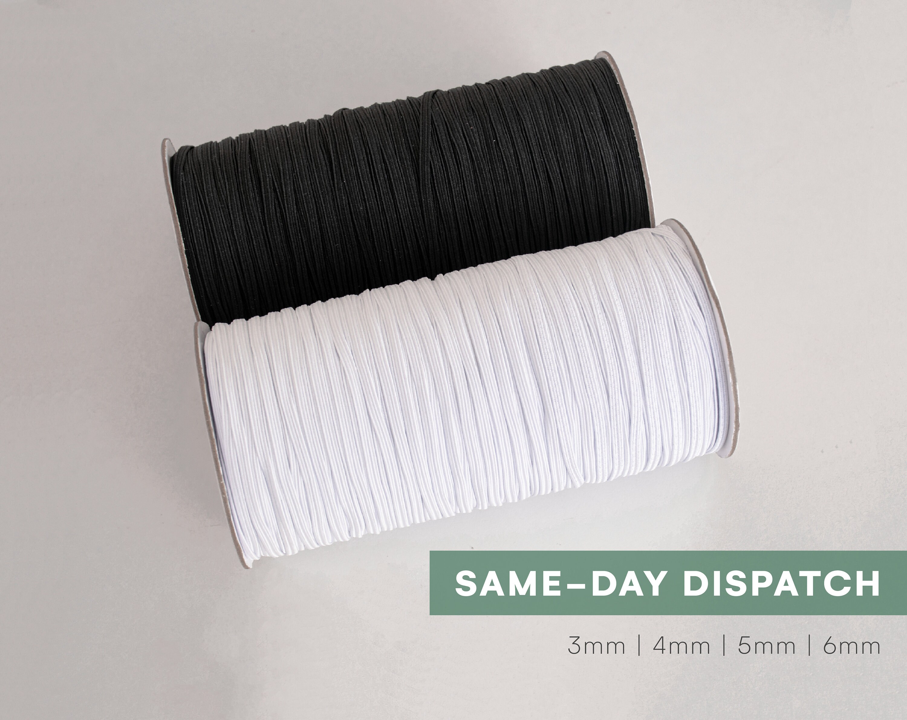 Elastic Cord 3/4/5/6mm (flat) in White/Black for Face Masks - Fast UK…