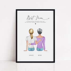 Stampa personalizzata del ritratto della mamma, regalo personalizzato per la festa della mamma, illustrazione digitale di mamma e figlia da scaricare, regalo per bambini per nonna e nonna