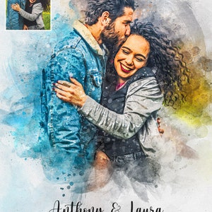 Retrato de acuarela personalizado, regalo de San Valentín, retrato a partir de una foto, regalo hecho a mano, regalo de primer aniversario, regalo de pareja, regalo para ella o para él. imagen 3