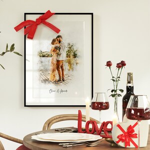 Retrato de acuarela personalizado, regalo de San Valentín, retrato a partir de una foto, regalo hecho a mano, regalo de primer aniversario, regalo de pareja, regalo para ella o para él. imagen 8