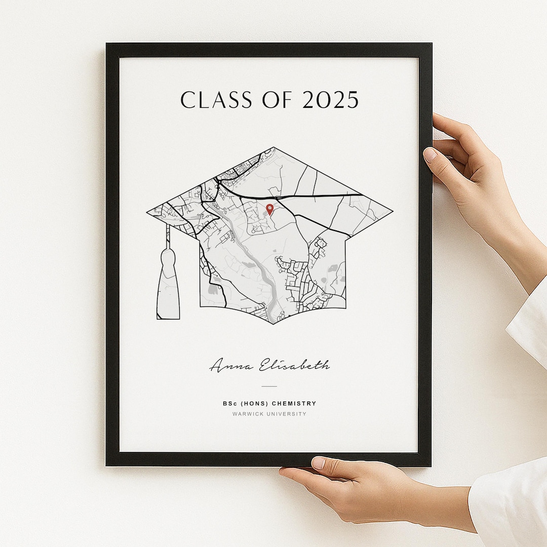 Custom Graduation Print, Personalised Map Graduation Gifts, Uni Wall ...