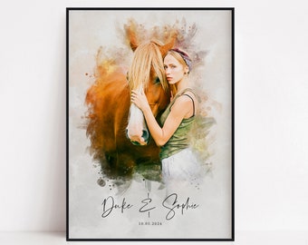 Retrato de caballo personalizado a partir de una foto, regalo ecuestre, regalo equino, boceto de caballo, regalo para el dueño del caballo, arte ecuestre, retrato en acuarela