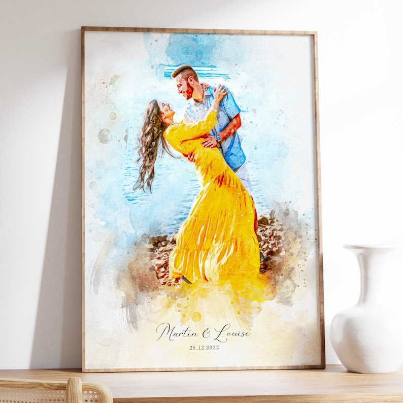 Retrato de acuarela personalizado, regalo de San Valentín, retrato a partir de una foto, regalo hecho a mano, regalo de primer aniversario, regalo de pareja, regalo para ella o para él. imagen 6