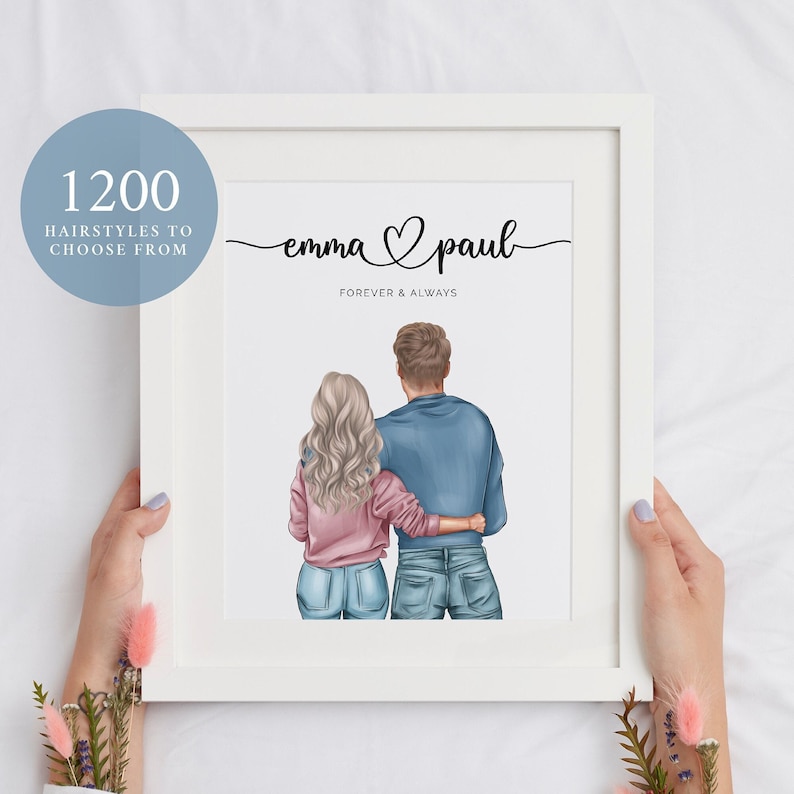 Personalised Couple Print, Couples Gift, Gift for Her, Boyfriend Girlfriend Print, Anniversary Gift, Valentines Day Gift, Christmas Gift image 1