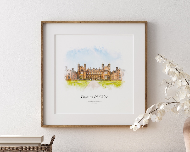 Wedding Venue Print, Wedding Gift, 1st Wedding Anniversary Present, Venue Sketch, Painting from Photo, Personalised Drawing, Couple Gift image 7