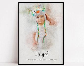 Personalised Portrait for Baby, Baby Shower Gift, Gift for New Parents, Mothers Day Keepsake, Mom & Baby Art, Gift for Mom, Nursery Print