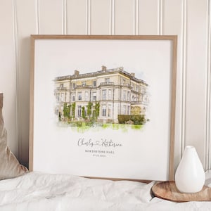 Wedding Venue Print, Wedding Gift, 1st Wedding Anniversary Present, Venue Sketch, Painting from Photo, Personalised Drawing, Couple Gift