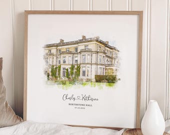Wedding Venue Print, Wedding Gift, 1st Wedding Anniversary Present, Venue Sketch, Painting from Photo, Personalised Drawing, Couple Gift