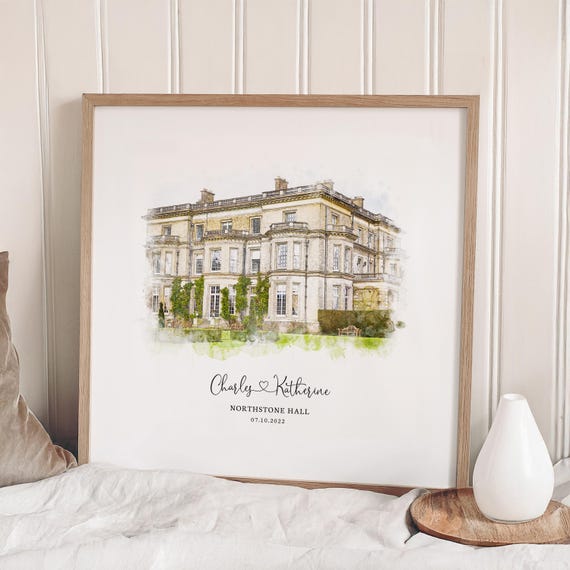Wedding Venue Print, Wedding Gift, 1st Wedding Anniversary Present, Venue Sketch, Painting from Photo, Personalised Drawing, Couple Gift