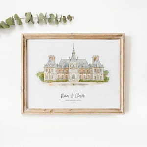 Hochzeitsort Print, Hochzeitsgeschenk, Geschenk 1.Hochzeitstag Geschenk, Hochzeitsort Skizze, Gemälde vom Foto, personalisierte Zeichnung, Paar Geschenk, V2 Bild 1