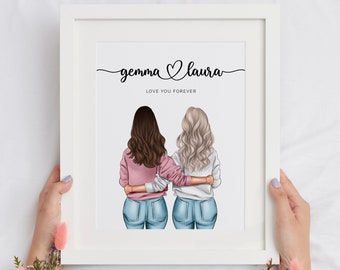 Personalized Girlfriend LGBTQ Print, Galentine's Day Gift for Her, Best Friends Forever, Gifts for Sisters, Lesbian Couple Girls Anniversary