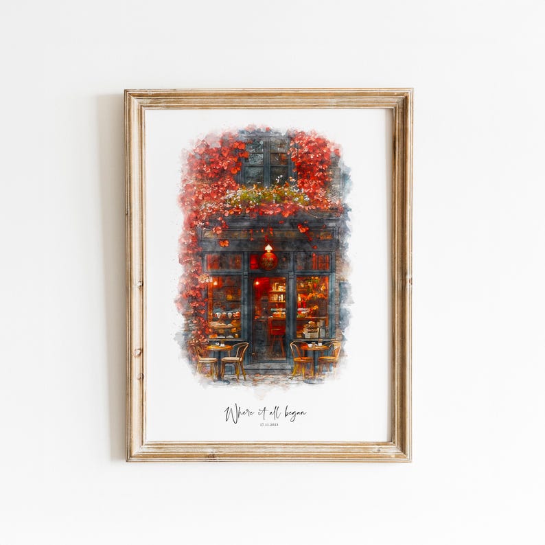 First Date Venue Watercolour Painting, Digital Illustration, Personalised Where We Met Sketch, Valentines Day Couple Gift, Birthday Present image 3