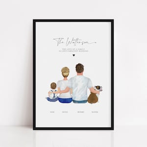 Regalo personalizado para nuestra familia, impresión para niños y padres, ilustración personalizada con mascotas, póster de retrato de pareja, regalo para papá, impresión de perro familiar
