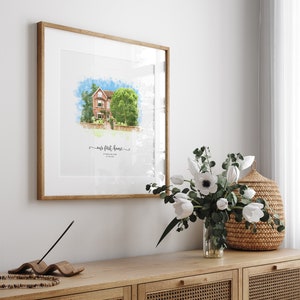 Personligt akvarellhusporträtt, present till nytt hem, inflyttningspresent, husskiss, platsteckning, vårt första hem, mäklarpresent bild 9