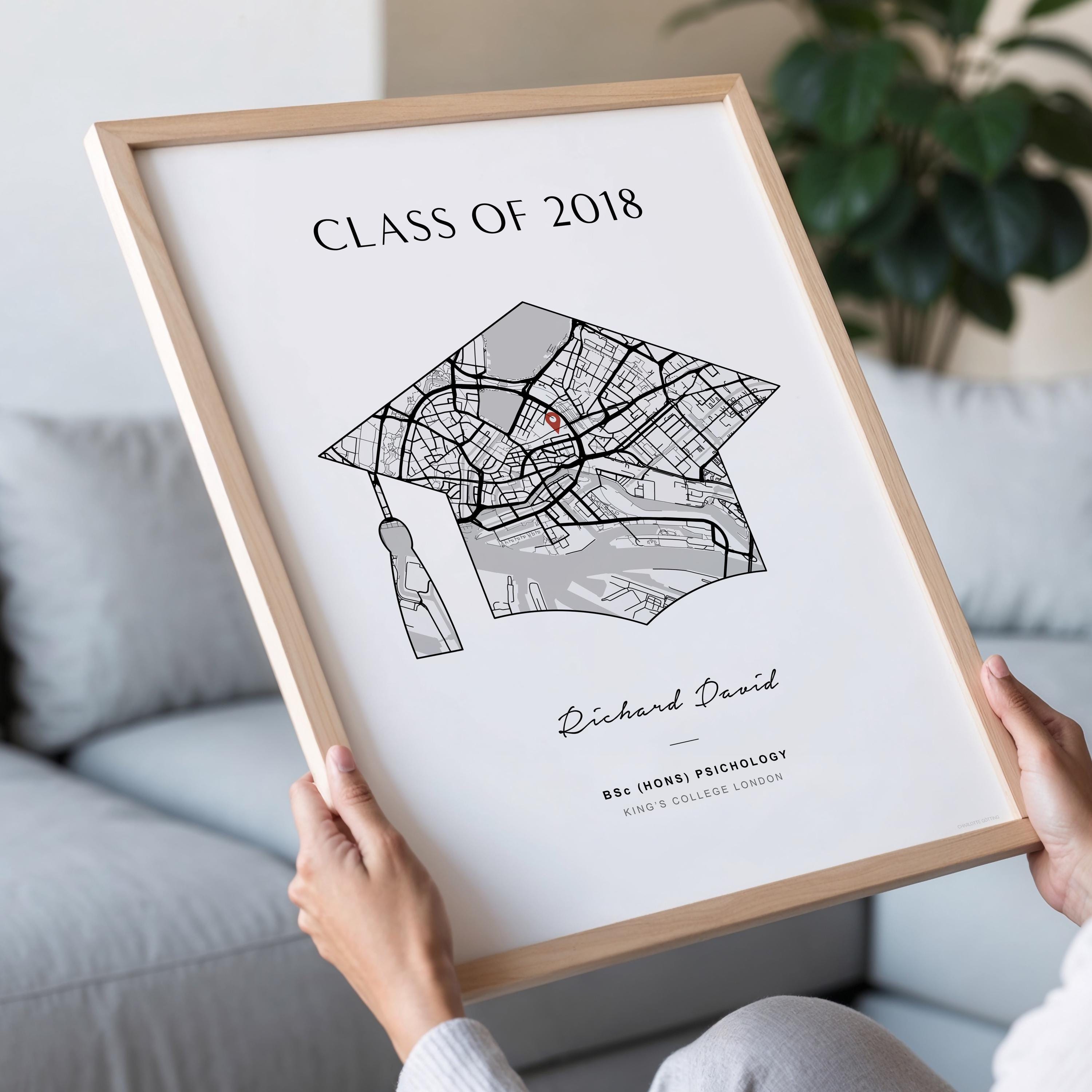 Custom Graduation Print, Personalised Map Graduation Gifts, Uni Wall ...