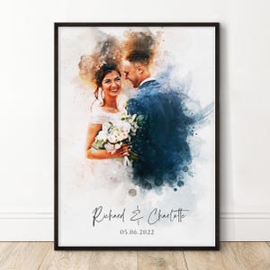 Personalisiertes Hochzeitsportrait, Gemälde vom Foto, individueller Aquarell Druck, Paar Jahrestag, Handgemacht Illustration, Geschenk Her Him [fbk]