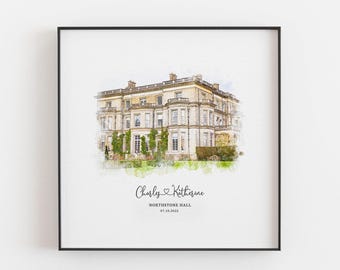 Wedding Venue Print, Wedding Gift, 1st Wedding Anniversary Present, Venue Sketch, Painting from Photo, Personalised Drawing, Couple Gift