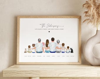 Impresión familiar personalizada, retrato familiar personalizado con mascota, foto familiar, regalo para mamá, regalo para papá, regalo de Navidad, regalos para abuelos, FP1