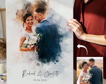 Personalised Wedding Portrait, Painting from Photo, Custom Watercolour Print, Couple Anniversary, Handmade Illustration, Gift Her Him [fbk]