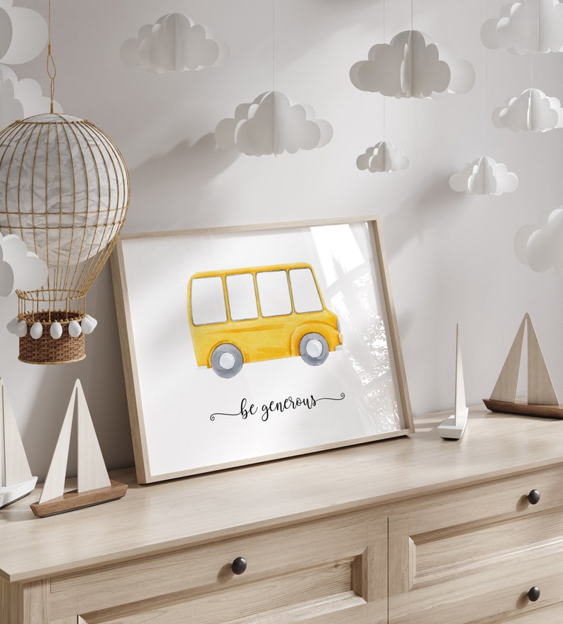 Stampe personalizzate per la scuola materna del veicolo, decorazioni per la camera del bambino della costruzione, arte della parete della galleria per bambini, poster di camion, set di trasporto dell'acquerello immagine 7