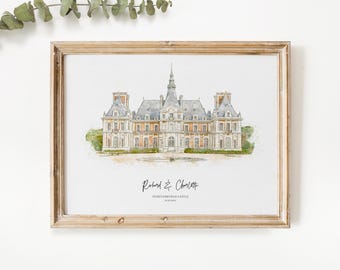 Wedding Venue Print, Wedding Gift, 1st Wedding Anniversary Present, Venue Sketch, Painting from Photo, Personalised Drawing, Couple Gift, V2