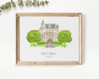 Wedding Venue Print, Wedding Gift, 1st Wedding Anniversary Present, Venue Sketch, Painting from Photo, Personalised Drawing, Couple Gift, V2