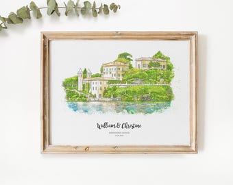 Wedding Venue Print, Wedding Gift, 1st Wedding Anniversary Present, Venue Sketch, Painting from Photo, Personalised Drawing, Couple Gift, V2