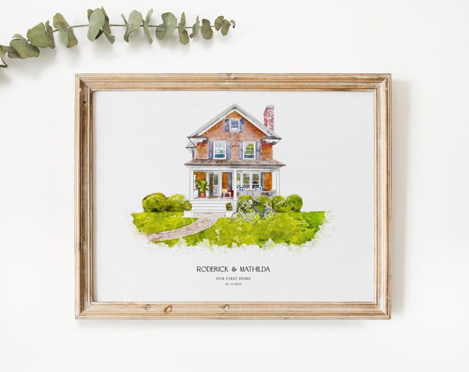 Personalised Watercolour House Portrait, New Home Print Gift, Housewarming Gift, House Sketch, Venue Drawing, Our First Home Realtor, V2