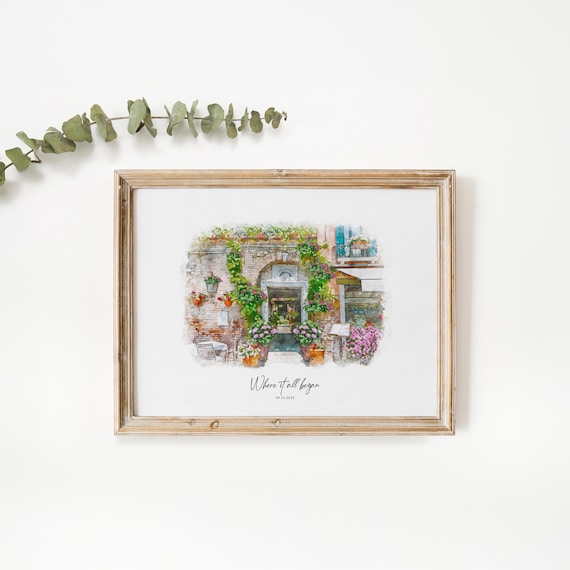 First Date Venue Watercolour Painting, Digital Illustration, Personalised Where We Met Sketch, Valentines Day Couple Gift, Birthday Present