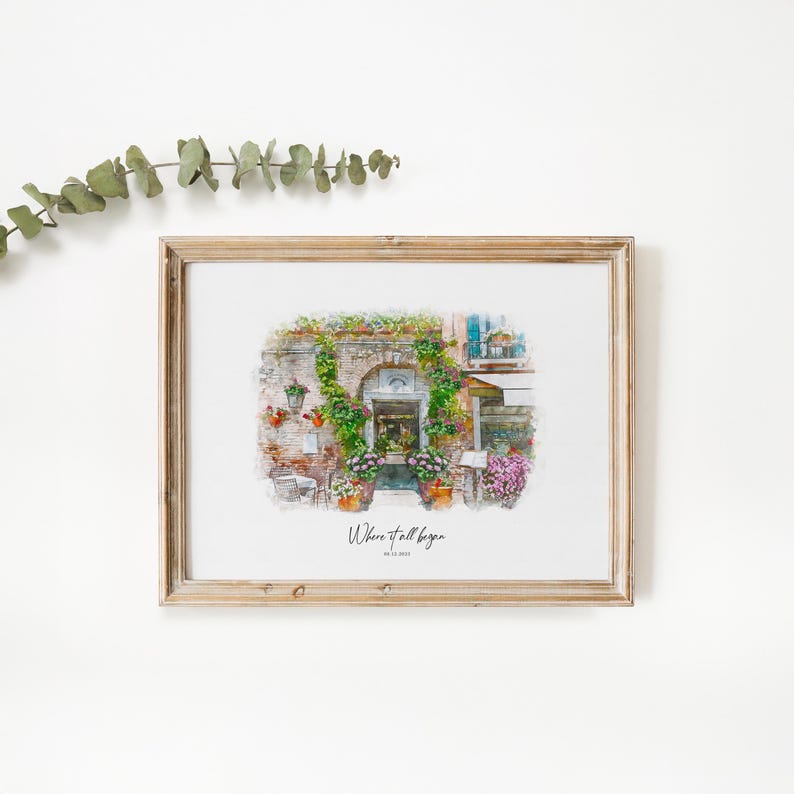 First Date Venue Watercolour Painting, Digital Illustration, Personalised Where We Met Sketch, Valentines Day Couple Gift, Birthday Present image 1